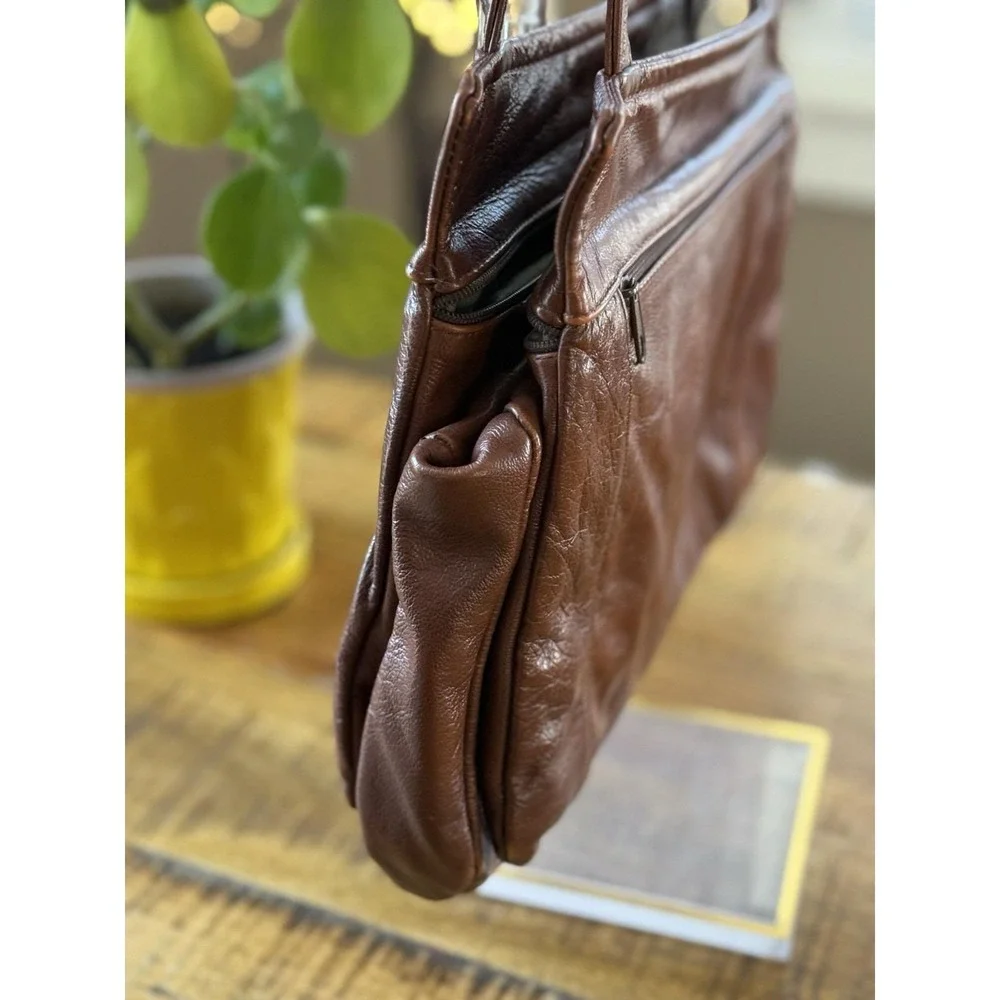 Vntg Lopez Camacho Travel Briefcase Bag Mexico Brown Leather Triple‎ Organizer